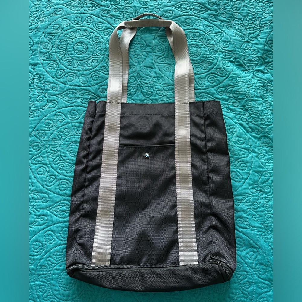 BMW Tote Bag Black Gray seatbelt strap detail